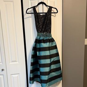 Leifsdottir Black and Teal Striped Dress